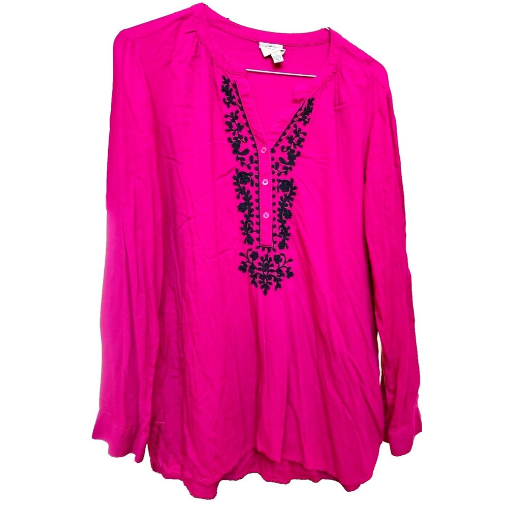 St John's Bay Pink Embroidered Hippie Peasant Blouse 70's XL India Retro